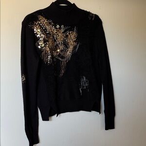 Anthropologie Black and Gold Sequin Sweater